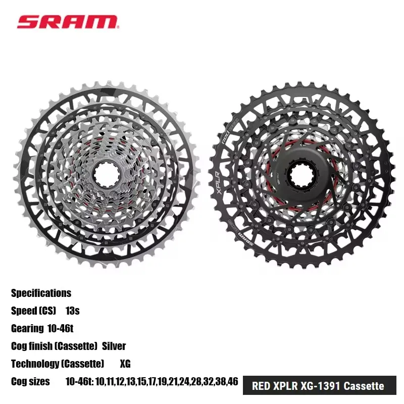 

2025 SRAM RED XPLR AXS XG-1391 Cassette For use with XPLR 1x 13-speed rear derailleurs 10-46t Only 288 g