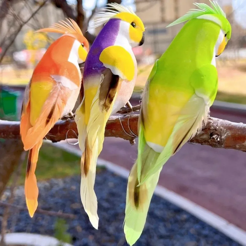 

Cute Simulation Bird Ornaments Real Feathers Simulation Color Parrot Real Hair Garden Potted Plants Garden Nursery Decoration