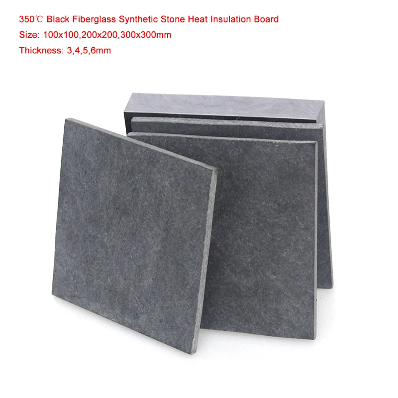 Fiberglass Synthetic Stone Heat Insulation Board HIGH TEMP 350℃ Black Plate 100x100,200x200,300x300mm * Thick 3-6mm DIY Material