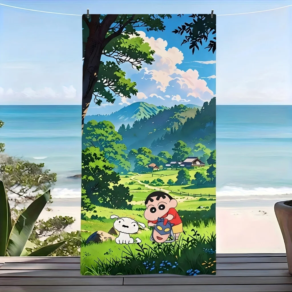Serviette de plage en microfibre Crayon Shin Chan, motif Shinchan, Shiro Dog, Montagne, Village, séchage rapide, anti-sable, pour enfants, piscine, bain, voyage, cadeau