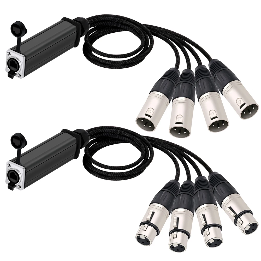 0.5M-5M Pair of Audio Snake 4 Channel 3Pin XLR to RJ45 CAT5 Multi Network Breakout for Stage Sound Lighting and Recording Studio