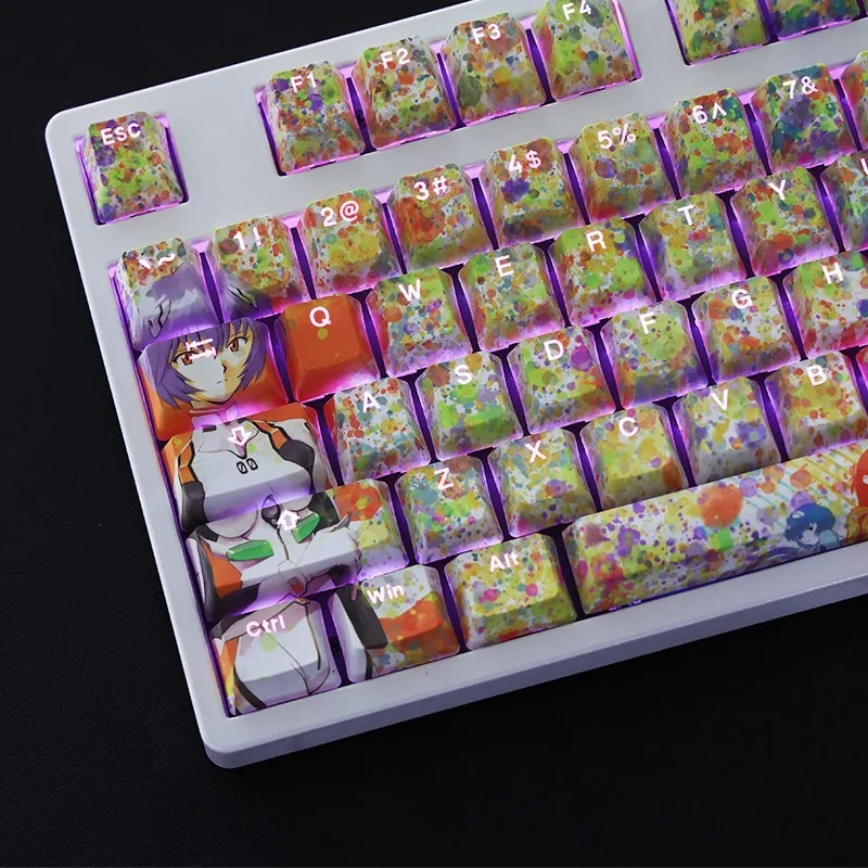 EVA  Anime themed PBT thermal sublimation translucent keycaps compatible with mechanical keyboards