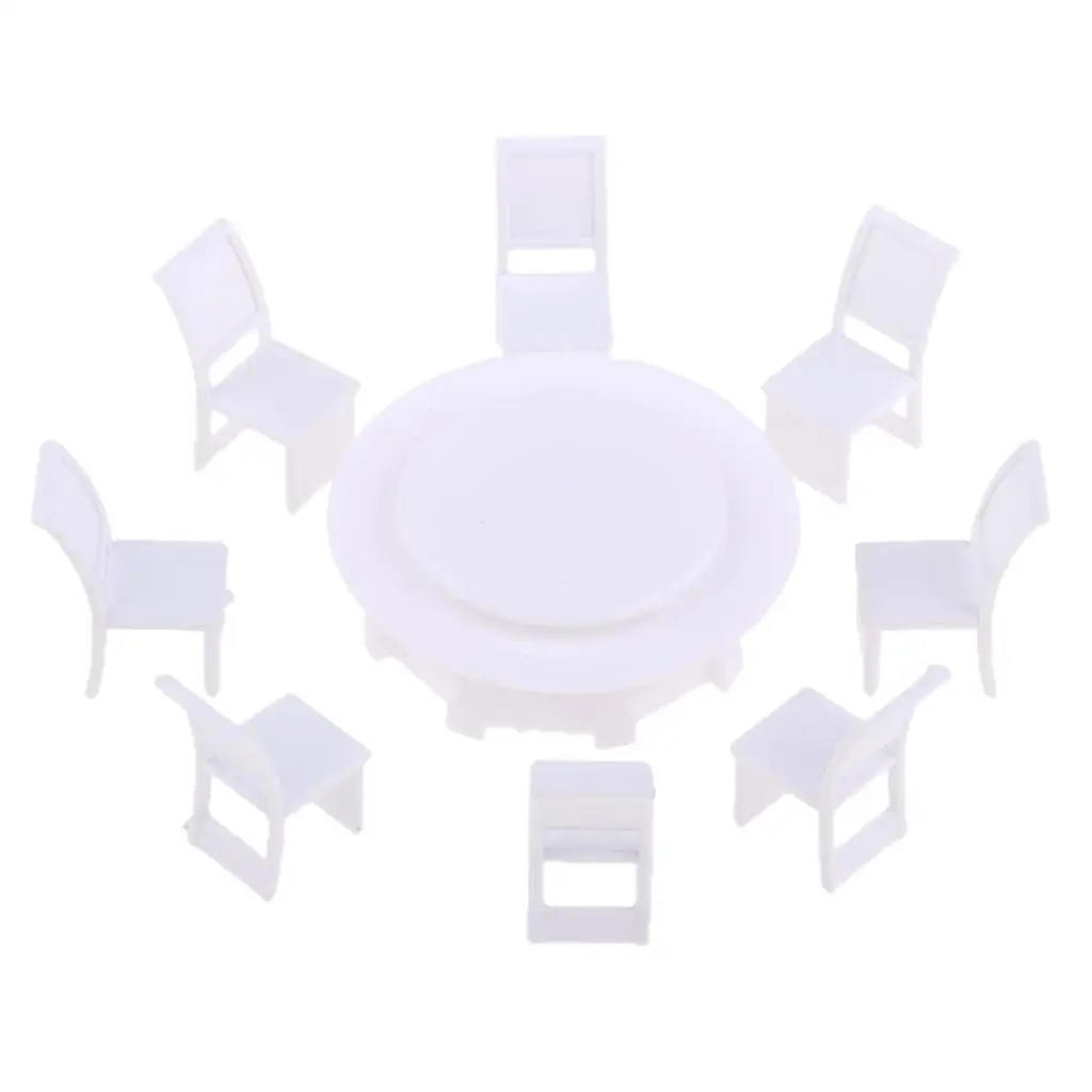 ミニチュア家具セット 1/100 スケール プラスチック製ダイニングテーブル 椅子モデル 風景アクセサリー ドールハウス建築用