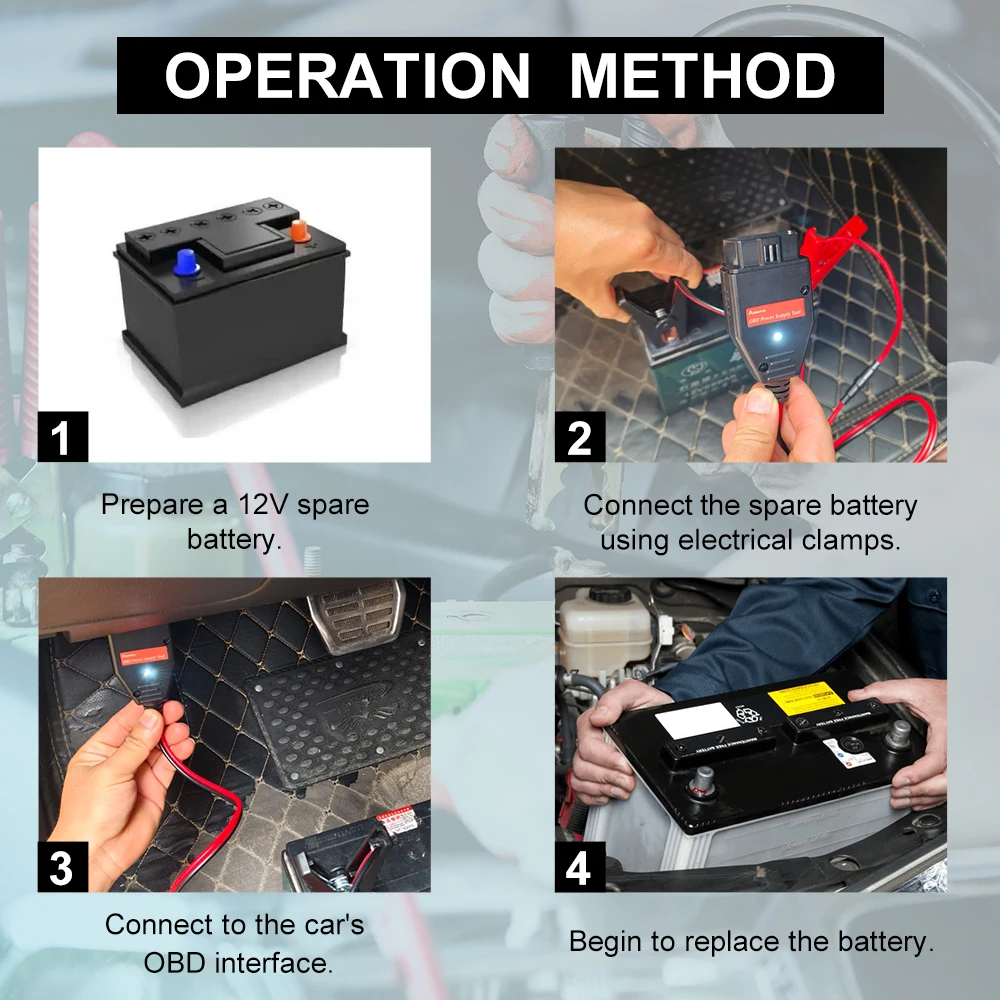 Aermotor Power Supply Tool Battery  Connectors Emergency Power For OBDII 2in1 Automotive Memory Protector