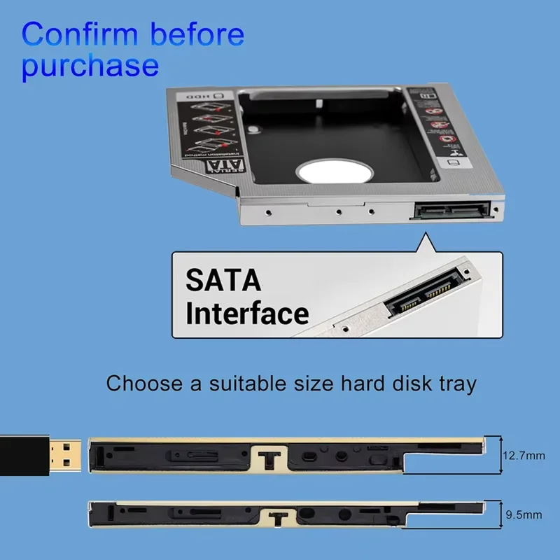 9.5 12.7mm HDD 캐디 SATA 3.0 2.5인치 SSD 케이스 하드 디스크 드라이브 어댑터 노트북 CD DVD-ROM Optibay