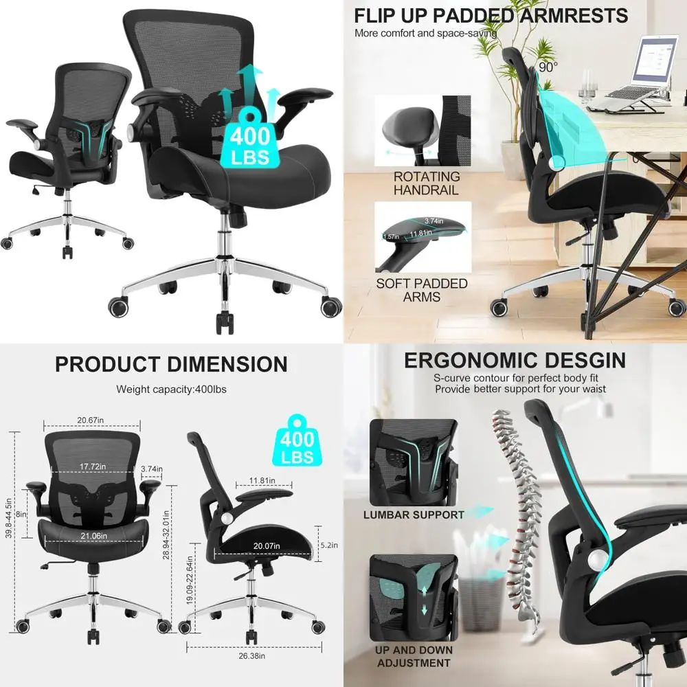 

Ergonomic Desk Chair for Big and Tall, 400lbs Capacity, Wide Seat Cushion, 3D Foam, Mesh Back, Lumbar Support