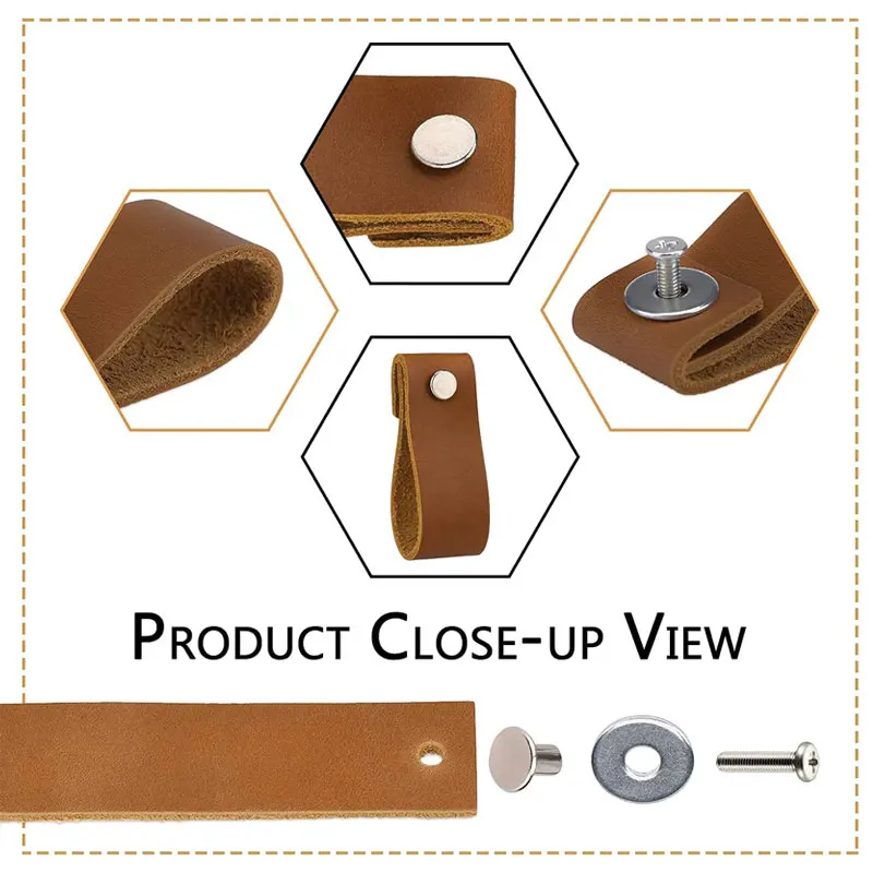 Leather Drawer Pulls - 6PCS Leather Dresser Knobs,Handmade Pure Leather Handles for Cabinet,Doors and Drawers (Brown)