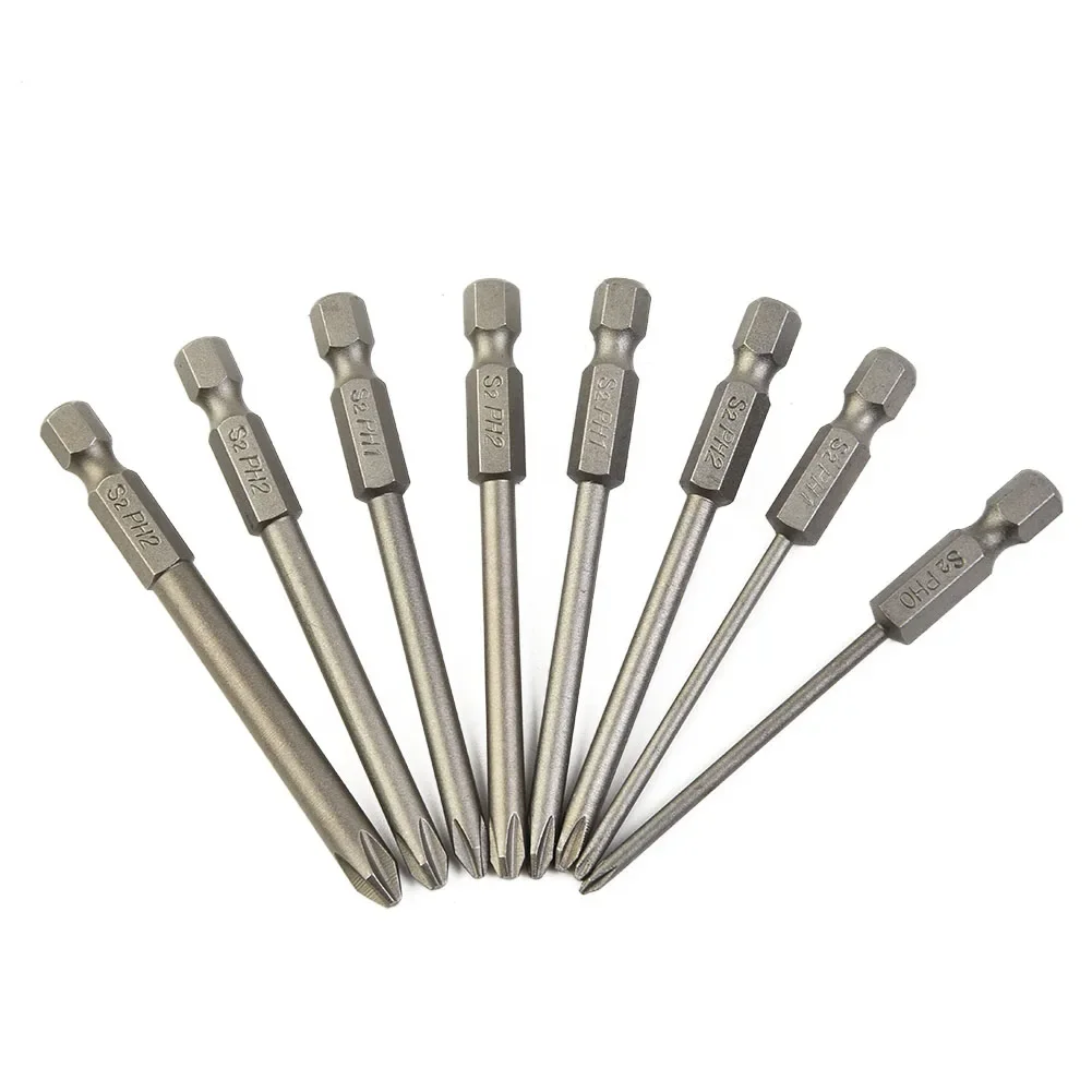 8pcs 75mm Cross Screwdriver Bits Set Alloy Steel Electric Screwdriver 1/4 Inch Hex Screw Driver Bits Hand Tools PH0 PH1 PH2