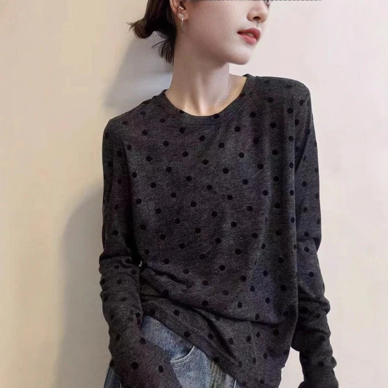 Long Sleeve Polka Dot Printing Street Casual Tops Spring Autumn New Plus Size Youth Korean T Shirts Fashion Lazy Women Clothing