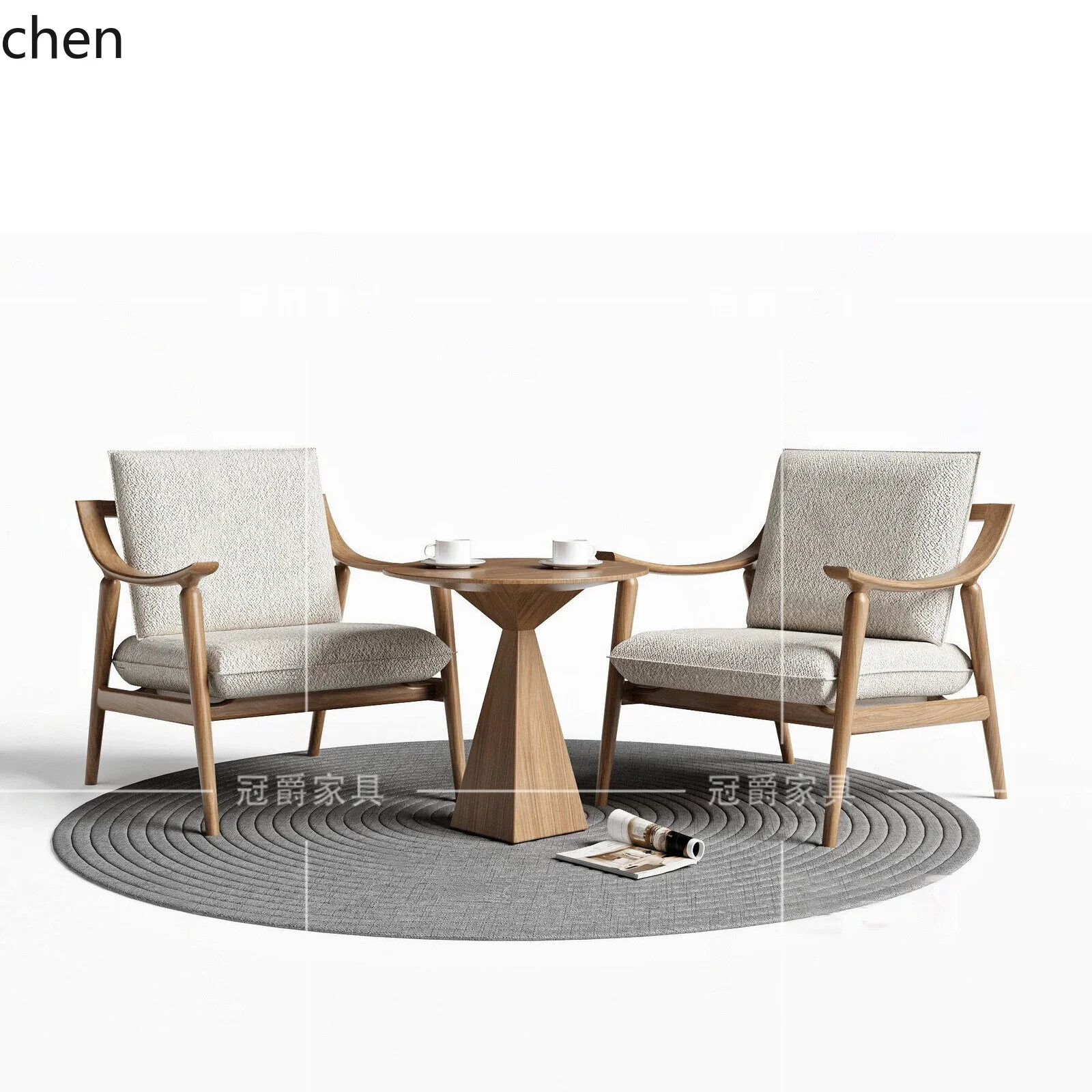 New Chinese Solid Wood Single Sofa Chair Reception One Table Two Chairs Room Leisure Chair