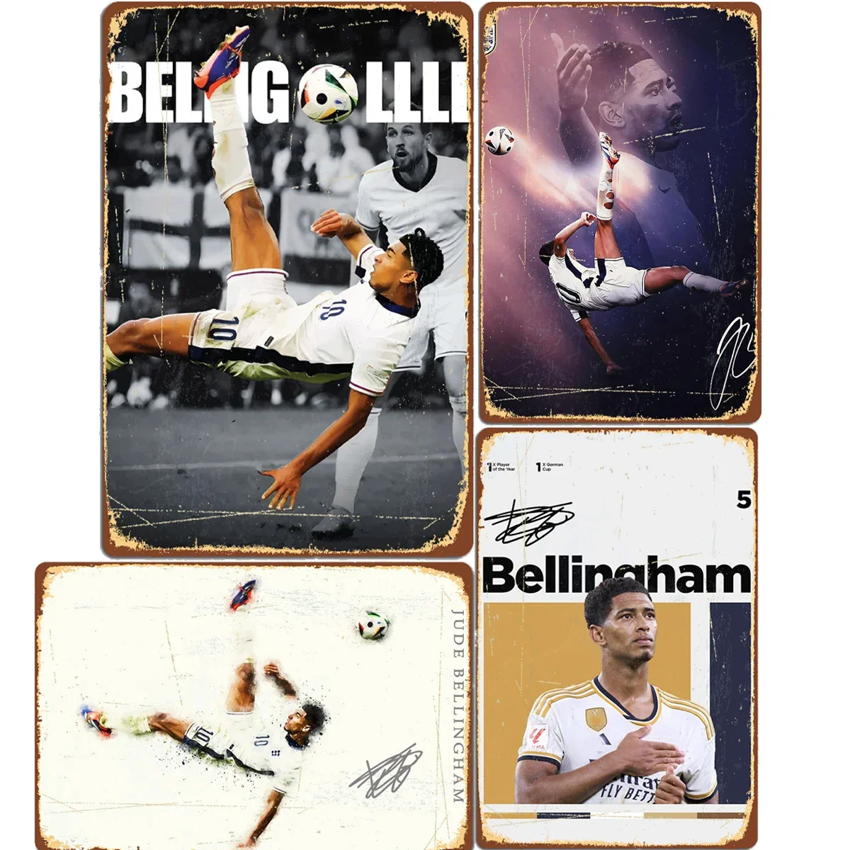 Pósteres de jugador deportivo de fútbol de Jude Bellingham, cartel de Metal para garaje, sala de cine, sala de estar, decoración Vintage de estaño personalizada para el hogar