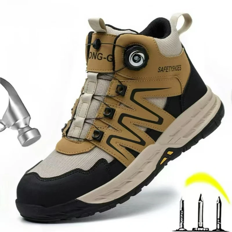 Men Safety Boots Rotating Button Work Boots Anti-puncture Anti-smash Male Safety Shoes Indestructible Steel Toe Protective Boots