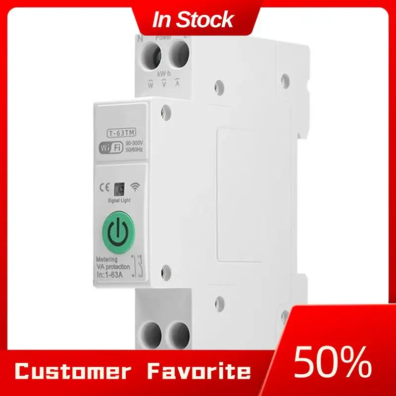 AT03 Top AC90-300V Wifi Smart Circuit Breaker Over Current Under Voltage Protection Power Metering Wireless Remote Control 63A