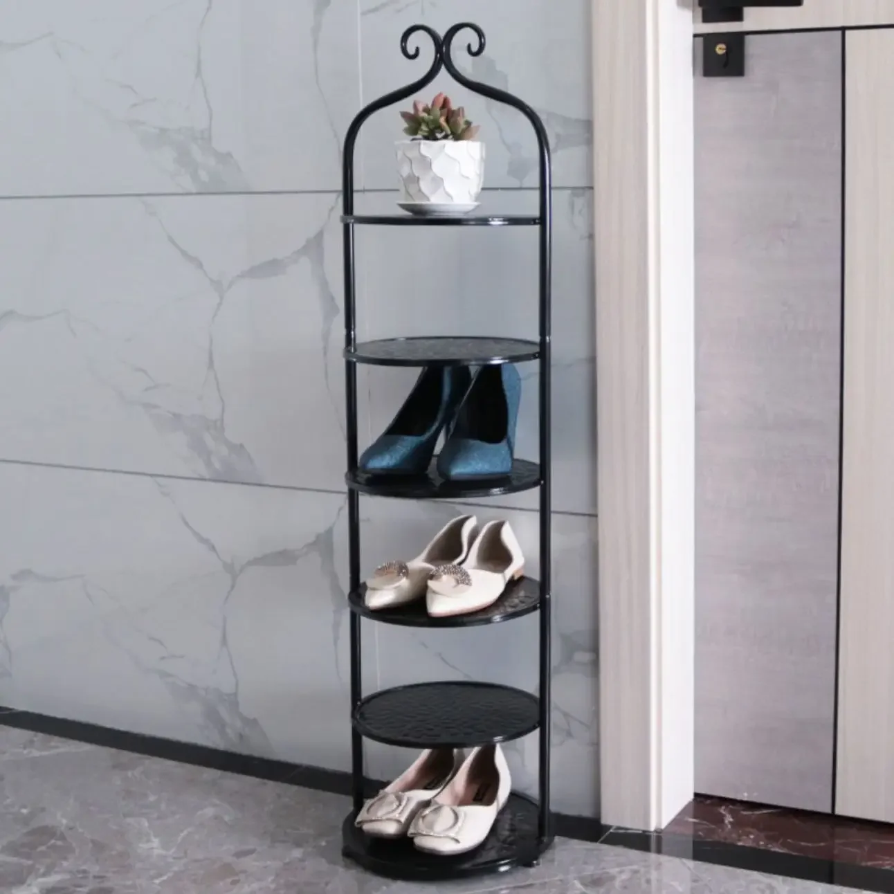 

Shoe Rack Simple Door Small Narrow Rack Multi-layer Dust-proof Space-saving Household Dormitory Wrought Iron Small Shoe Cabinet