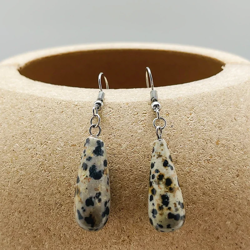 Natural Stone Dangle Earrings For Women Drop Pendant Apatite Speckled Stone Stainless Steel Earrings Wedding Jewelry Wholesale