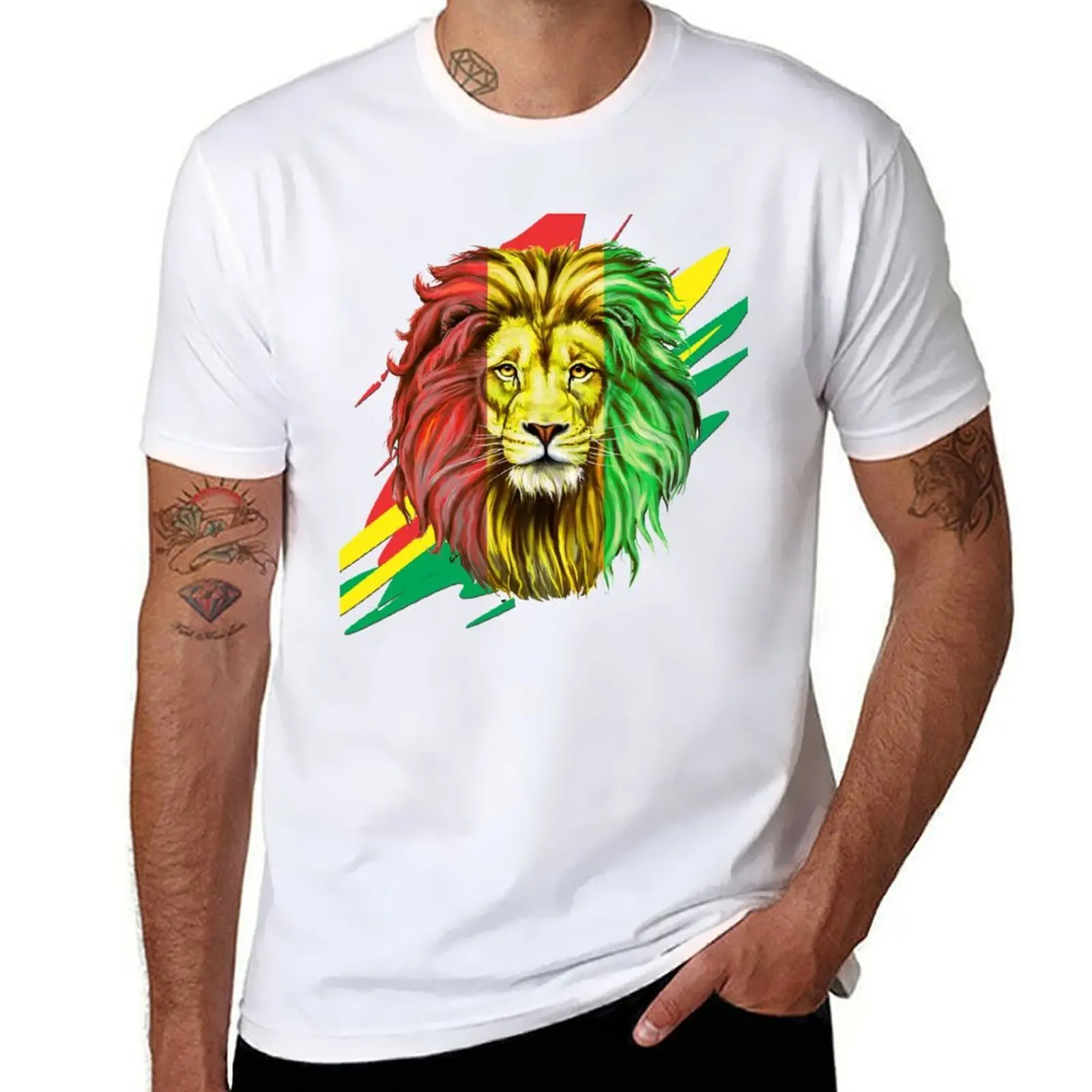 

Футболка Lion Zion Rasta Reggae Art, футболки с принтами, мужская футболка из 100% хлопка