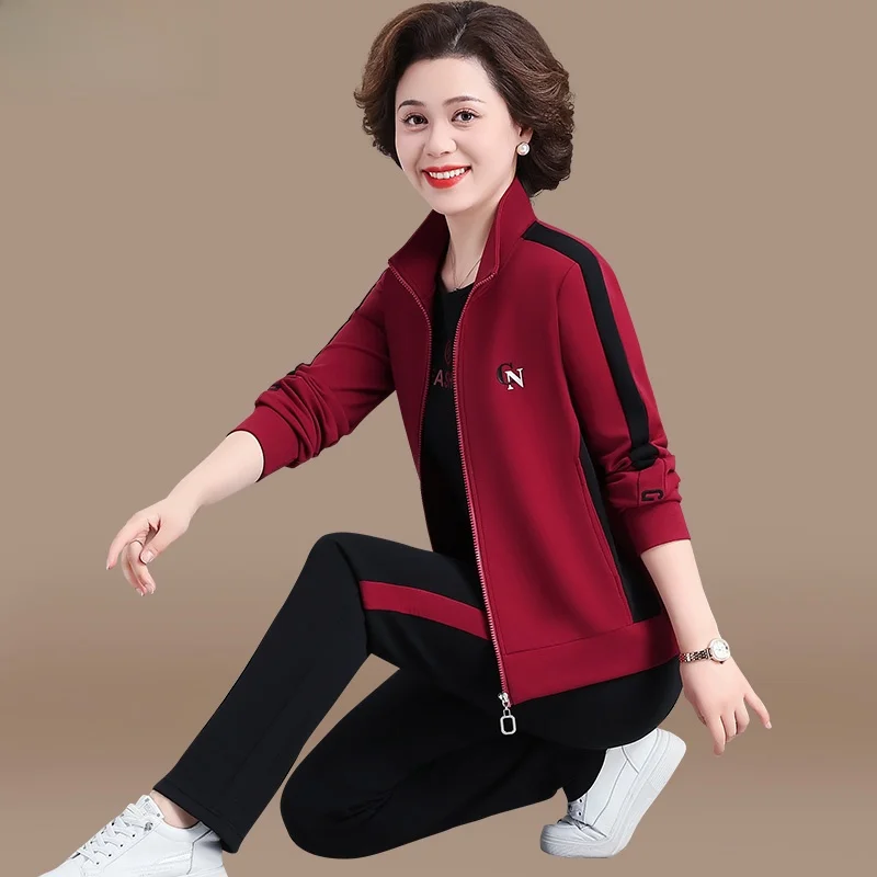 

Стильный комплект спортивной одежды из трех предметов для женщин среднего возраста: осенняя модная верхняя одежда, женская весенне-осенняя корейская мягкая дождевая куртка