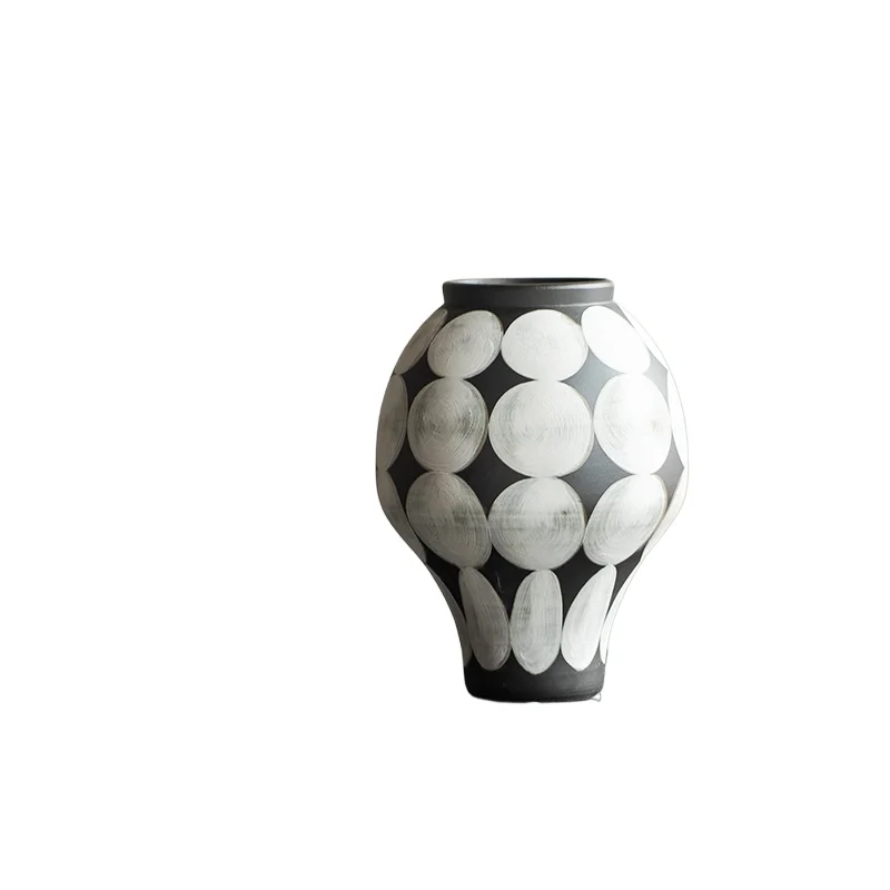 Chinese Ceramic Vase HandPainted Patterned Pottery Jar Living Room Dried Flower Vase Home Decor Traditional Accent