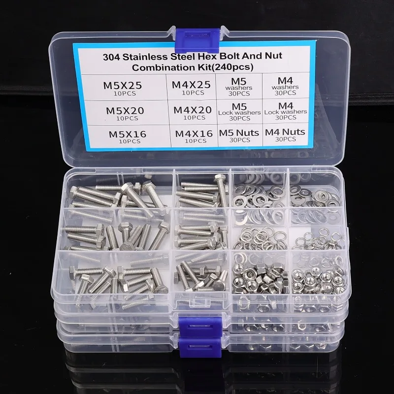 240 teile/schachtel Edelstahl Innensechskant Mutter Schrauben Sortiment Kit M4-M5 Schrauben Set Metallbearbeitung Befestigungen Home Hardware Werkzeuge