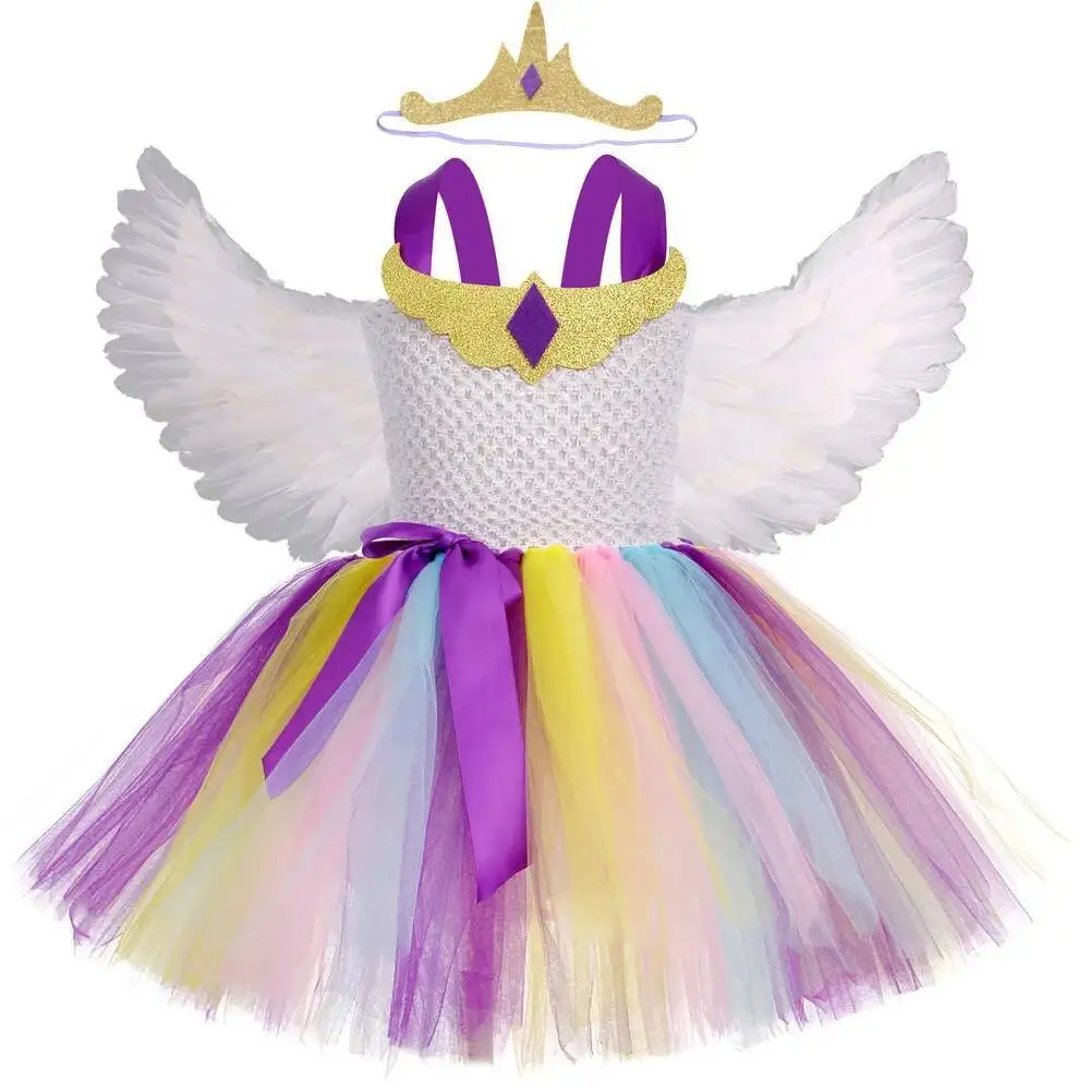 

Unicorn Angel Princess Costumes for Girls Christmas Holiday Tutu Dress for Kids Halloween Carnival Outfits with Feathers Wings