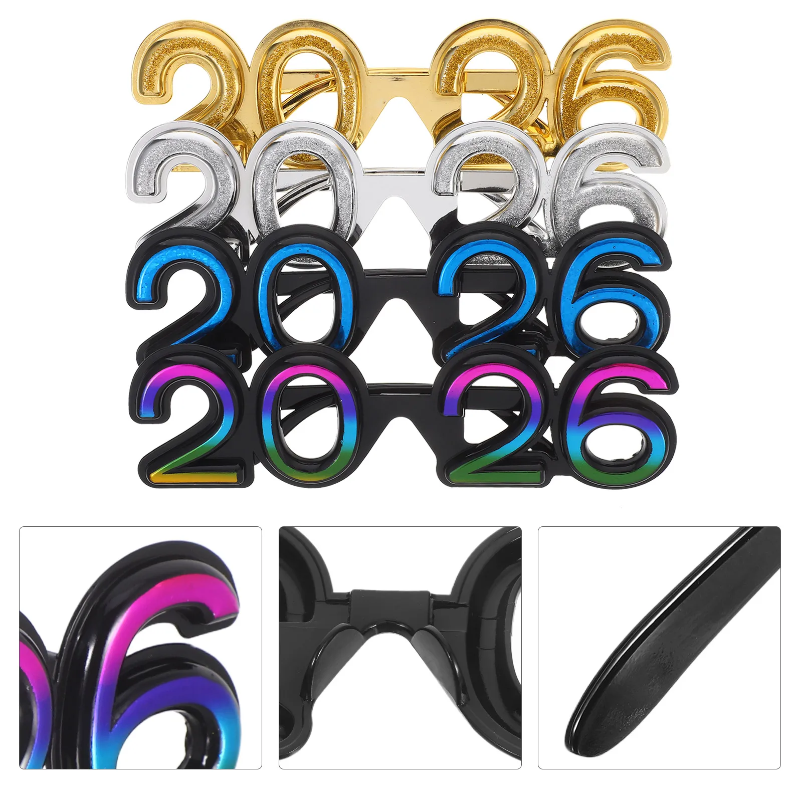 

4 шт. 2026 очки реквизит товары для вечеринок очки с номером новогодние украшения реквизит для фотобудки прочный ПК многоцветный