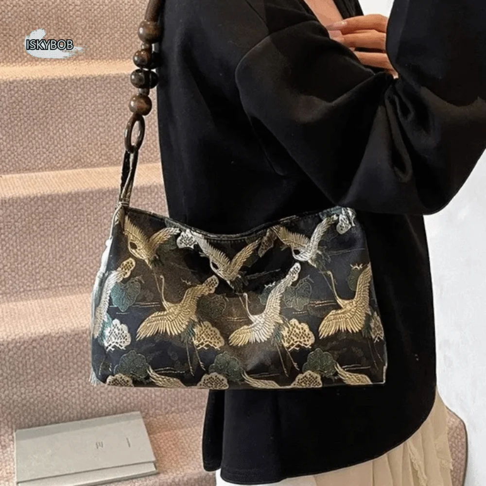 

Versatile Single Embroidered Shoulder Bags Hasp Sewing Thread Tassel Decoration Chinese Style Handbags Classic Design Vintage