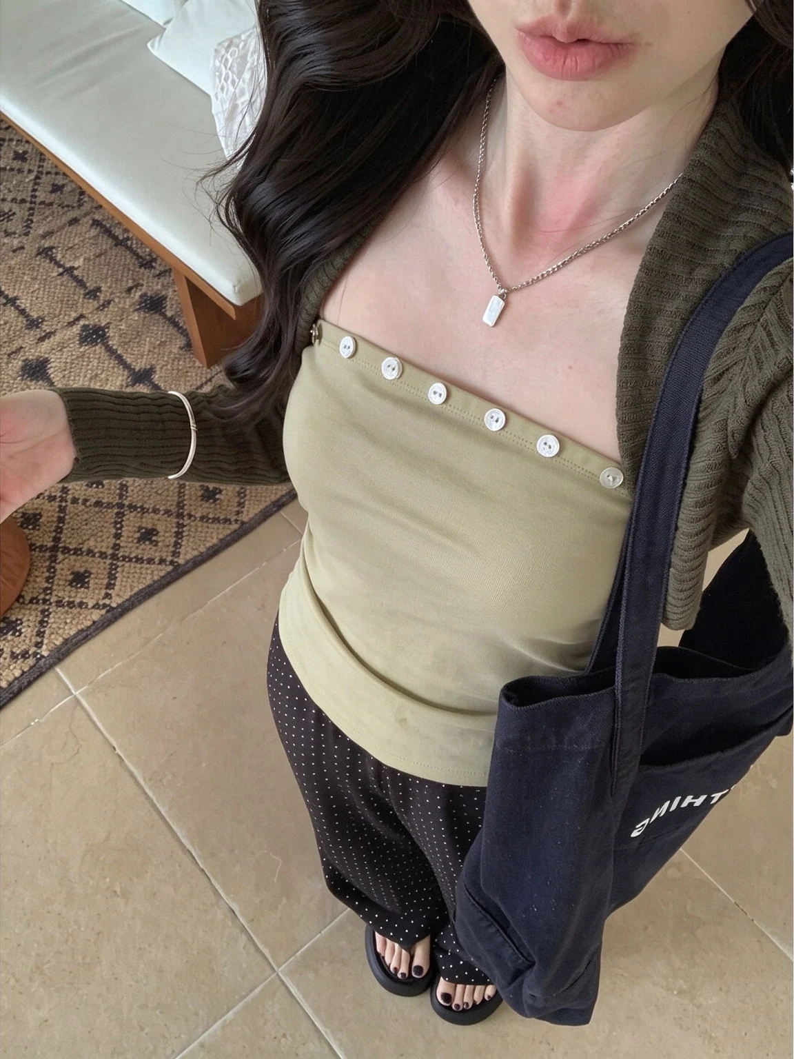 Green Long Sleeve T-Shirt Women's Slim Fit Collarless Top Tube Design Trendy Sister Autumn Two-Piece Set Casual Style Breatha...