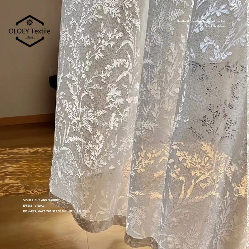 

French Modern Sheer Curtain for Bedroom Moon Branch Hollow Out Design Cream Light Transmitting Privacy Window Net Simple Luxury