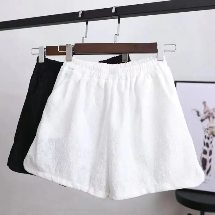 plus Size Women's High Waist Lace Shorts Elastic Waist Wide Leg Pants 200 Pounds Bootcut Pants Hot Shorts Korean Style Summer...
