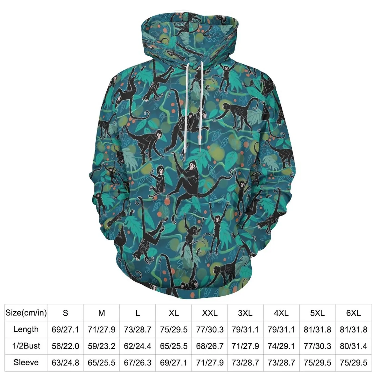 Spider Monkey Casual Hoodies Men Tropical Jungle Cool Design Sweatshirts Winter Long Sleeve Street Style Oversized Hoodie