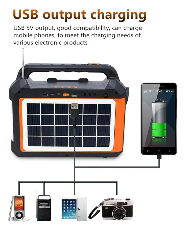 Portable Rechargeable Outdoor Solar Lighting Power Generation System Solar Panel Speaker Outdoor Power Supply with 3pcs Bulbs