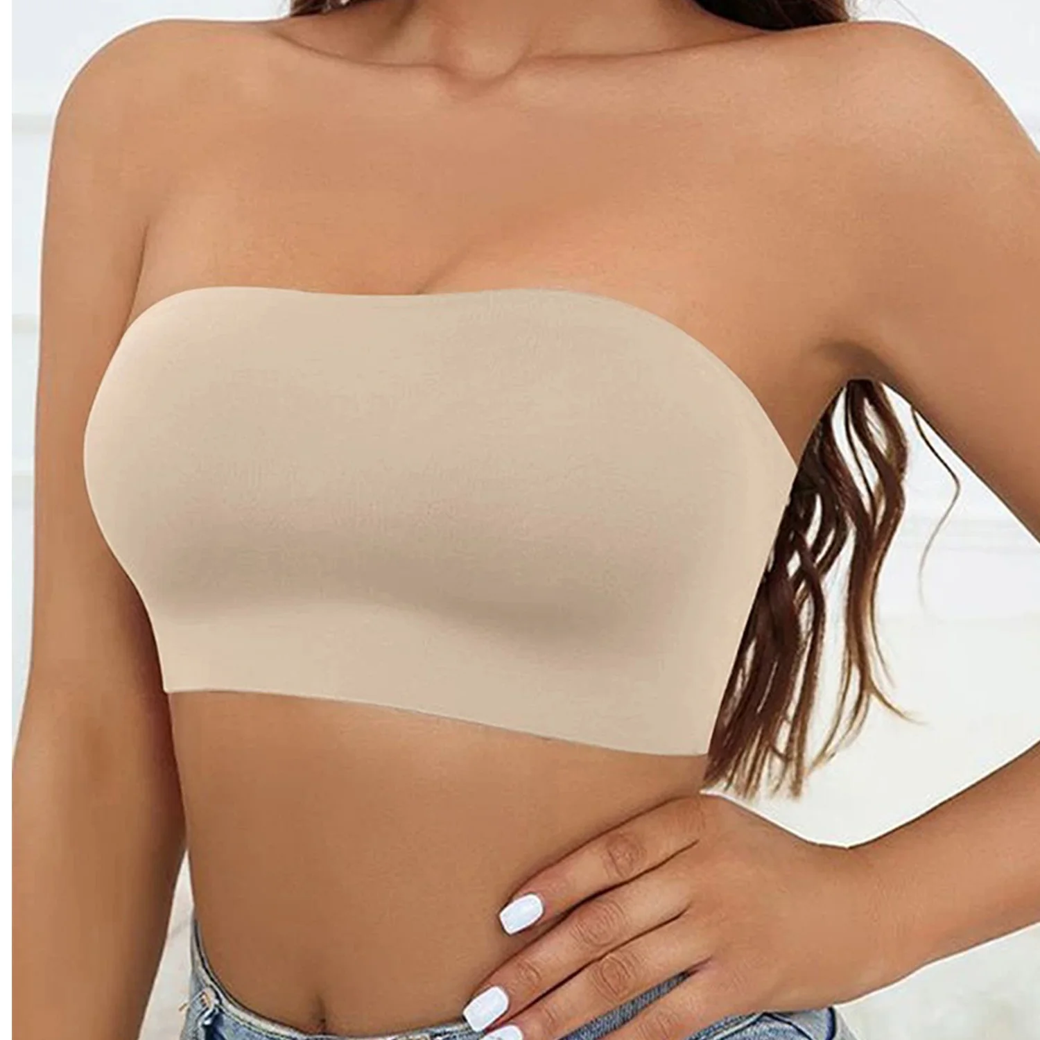 Dámská sexy bezešvá podprsenka bez ramínek bez vycpávek s knoflíky vpředu pohodlné hladké spodní prádlo pro ženy podprsenka bez ramínek - náhled 4