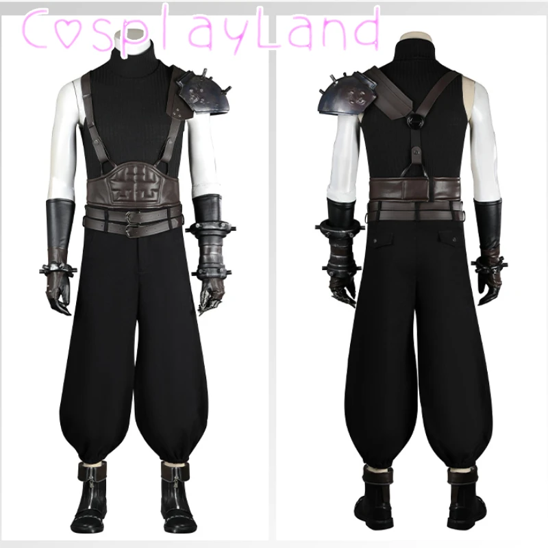 

Carnival Halloween FF Rebirth Cloud Strife Cosplay Costume Complete Set Outfit With Pauldrons Armour Comic Con Roleplay Men Suit