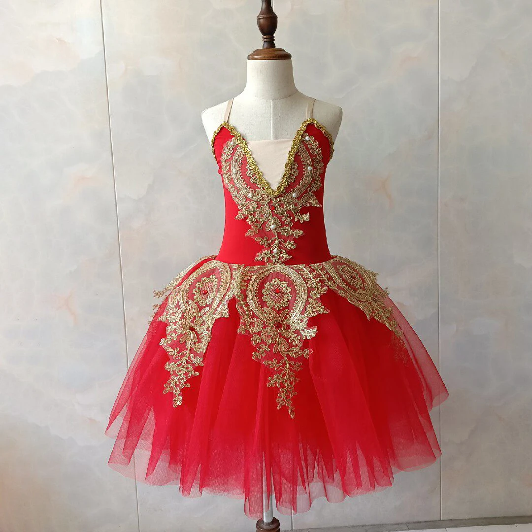 プロのロマンチックなチュチュロングバレエガーゼドレス刺繍パールバレリーナパーティードレス子供女の子バレエダンス衣装