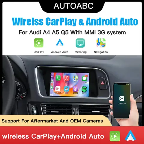 AUTOABC Adattatore di interfaccia wireless CarPlay Android Auto per Audi A4 B8 A5 Q5 2009-2015 con fotocamera supportata AirPlay Mirror Link