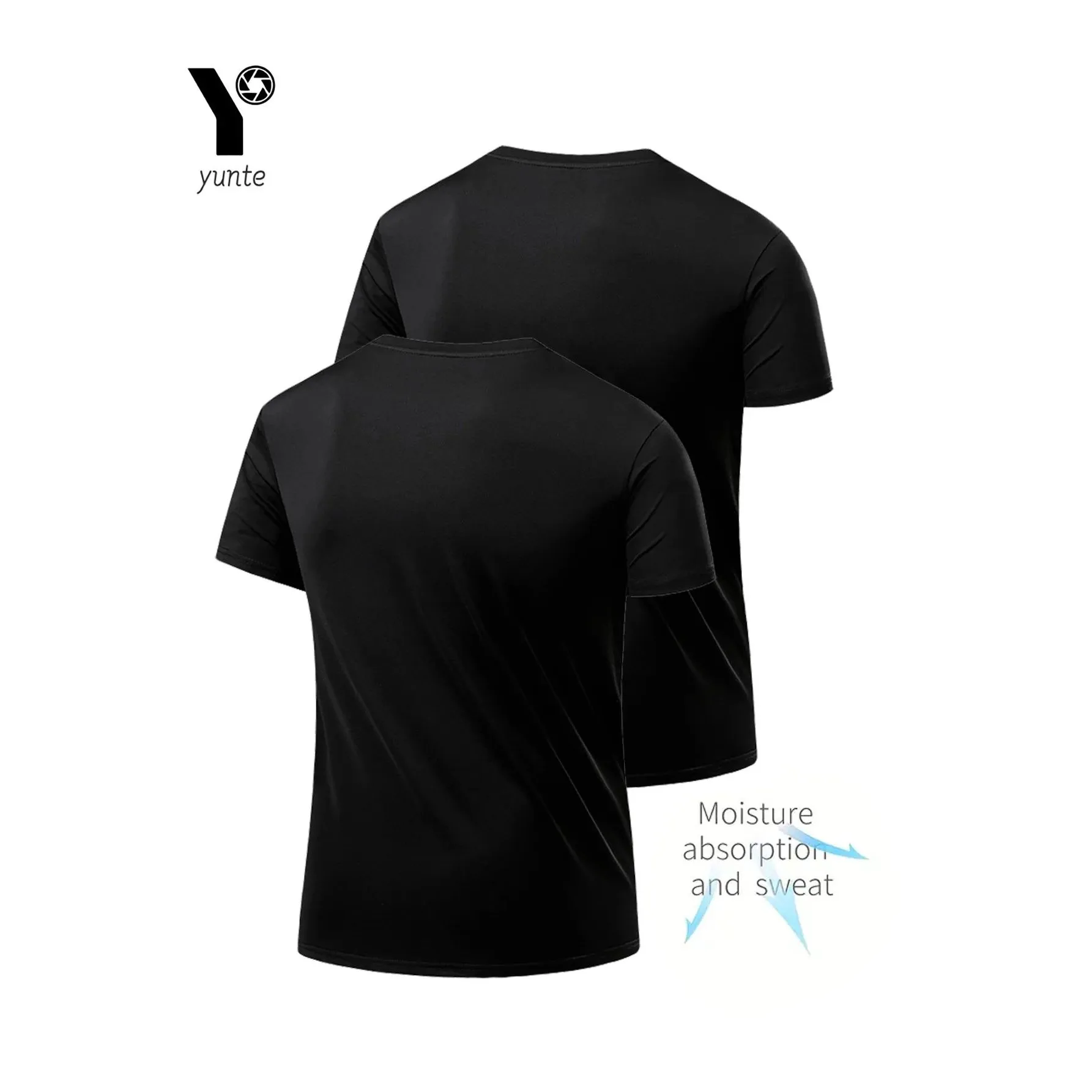 UltraLight Quick Dry Black round Neck T-Shirt 2Pack Men's Ultra Slim Fit Nine Sleeve Length Henry Collar Youth Fashion