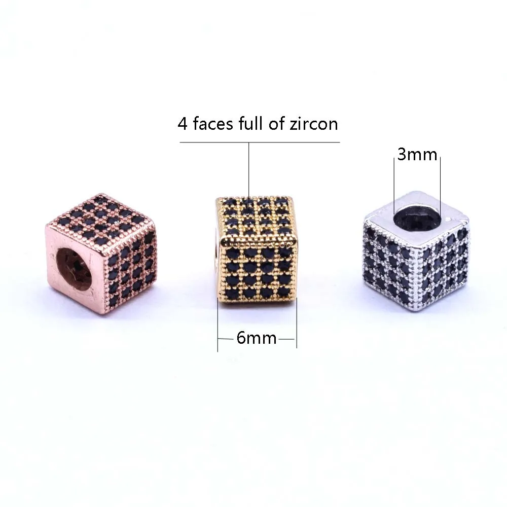 2 pcs/ lot Micro inlaid zircon Square Shape Beads Charm DIY Jewelry Making Bracelet Necklace Components Accessories Wholesale