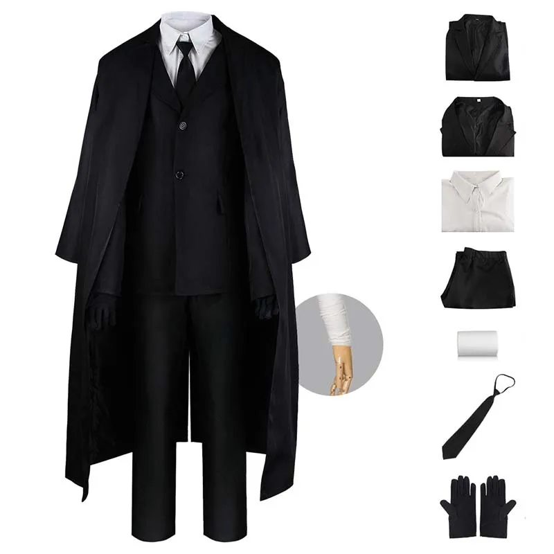 Dazai Osamu Cosplay Costume Dazai Osamu Outfits for Anime Comic Con Dazai Osamu Black Full Set Trench Coat