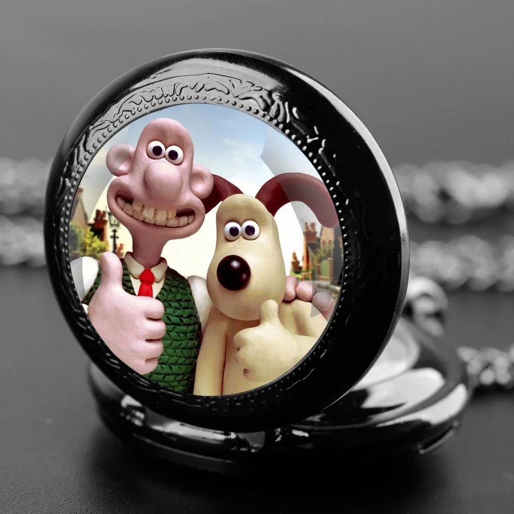 Cartoon Design Glass Dome Quartz Pocket Watch with Arabic Numerals Dial Durable Chain Perfect For Gifts