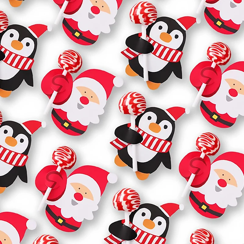 100/25Pcs Christmas Lollipop Paper Cards Cartoon Santa Claus Penguin Snowman Kids Gifts Package Wrapping New Year Party Decors