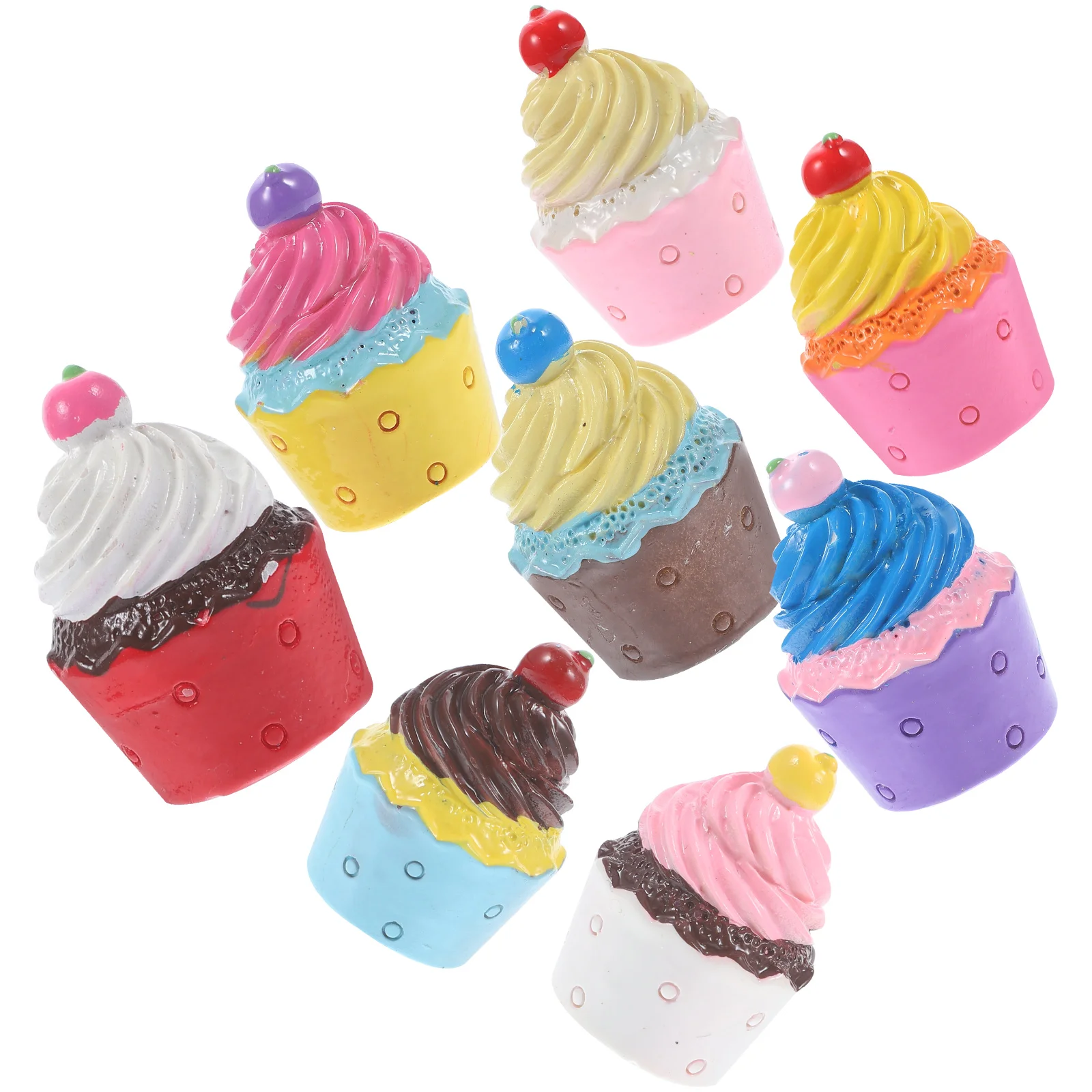 

8 Pcs Cupcake Keychain Ornament Fridge Magnets Cute Mini Resin Realistic Food Refrigerator