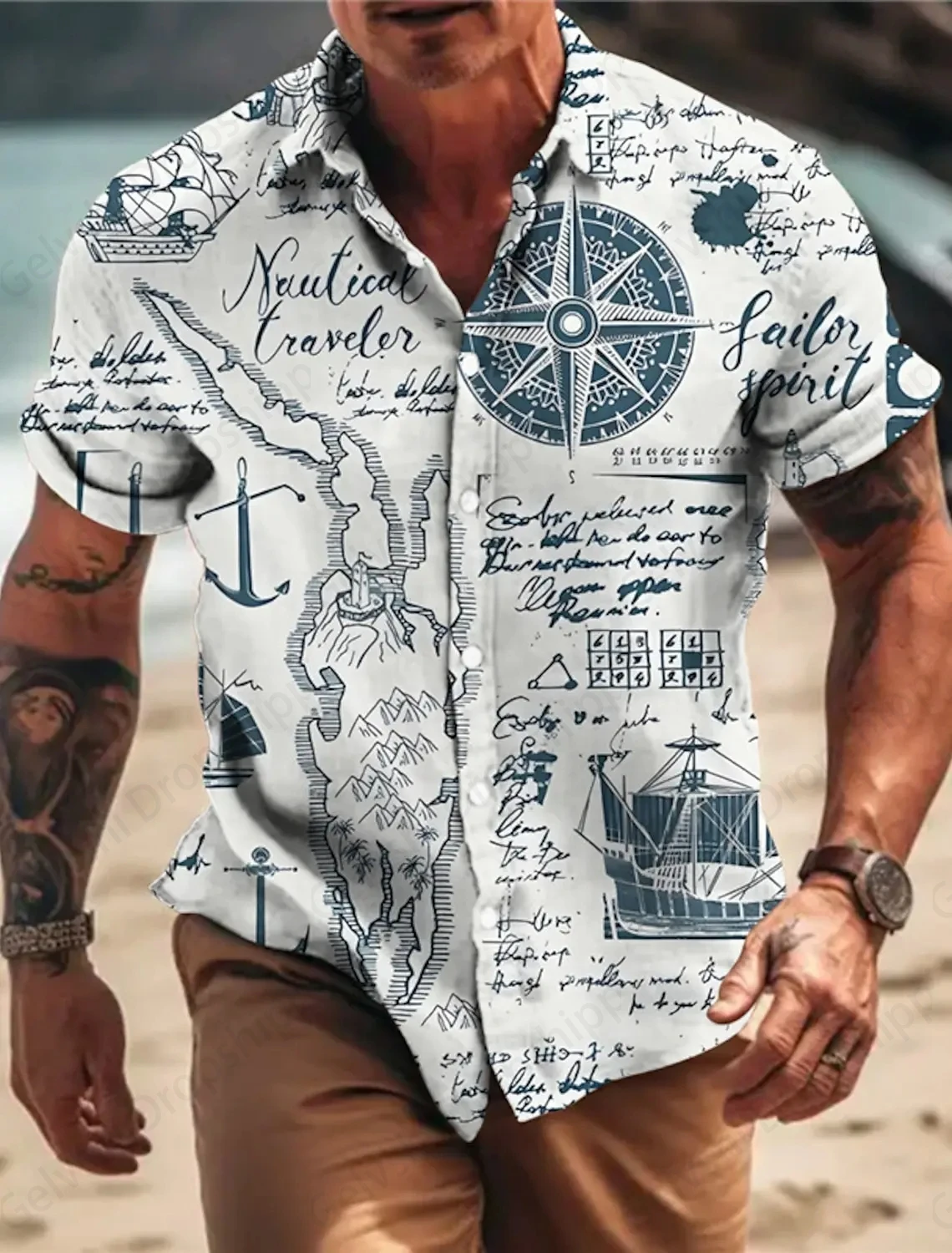 

Compass 3d Print Hawaiian Shirts Anchor 3d Print Shirts Men Fashion Beach Shirt Casual Oversized Blouses Lapel Camisas Holiday