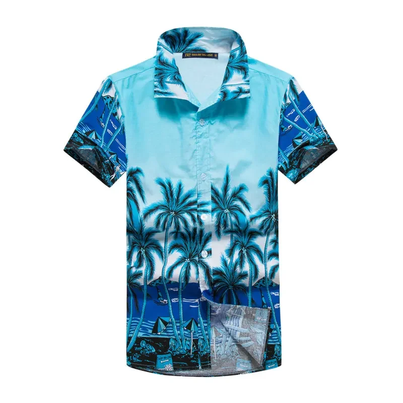 Camisa havaiana de manga curta masculina, camisa de praia respirável, vestido casual, adequado para o verão, Plus 5XL