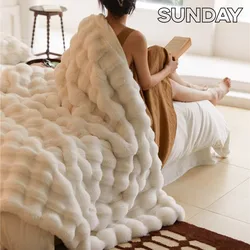 Faux Fur Blanket for Winter Warm High-end Fluffy Bubble Shaped Throw Blankets for Beds Luxury Super Comfortable Sofa Pillow Case