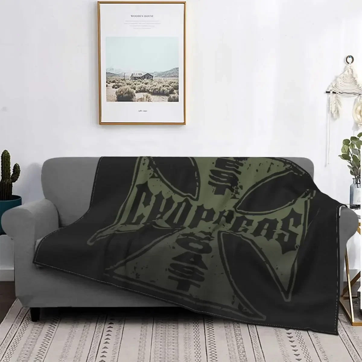 West Coast Chopper Iron Cross Blankets Fleece Super Soft Throw Blankets for Airplane Travel Bedspread