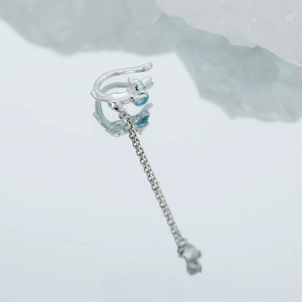 

Kitten Shape Blue Glass Clip Earrings S925 Sterling Silver Party Earring Women's Fashion Jewelry Original Design Wholesale Ins