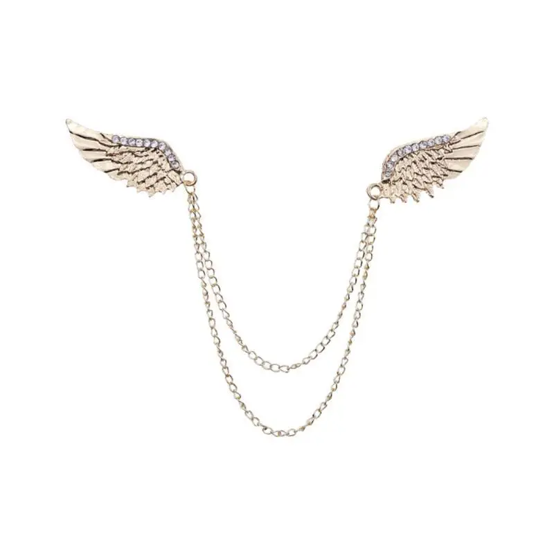 Modische Kristall-Engelsflügel-Brosche mit Metallquasten und Kette, Anstecknadel für Herrenanzüge und Hemden, Geschenk für Damen, Accessoire – Detail 6