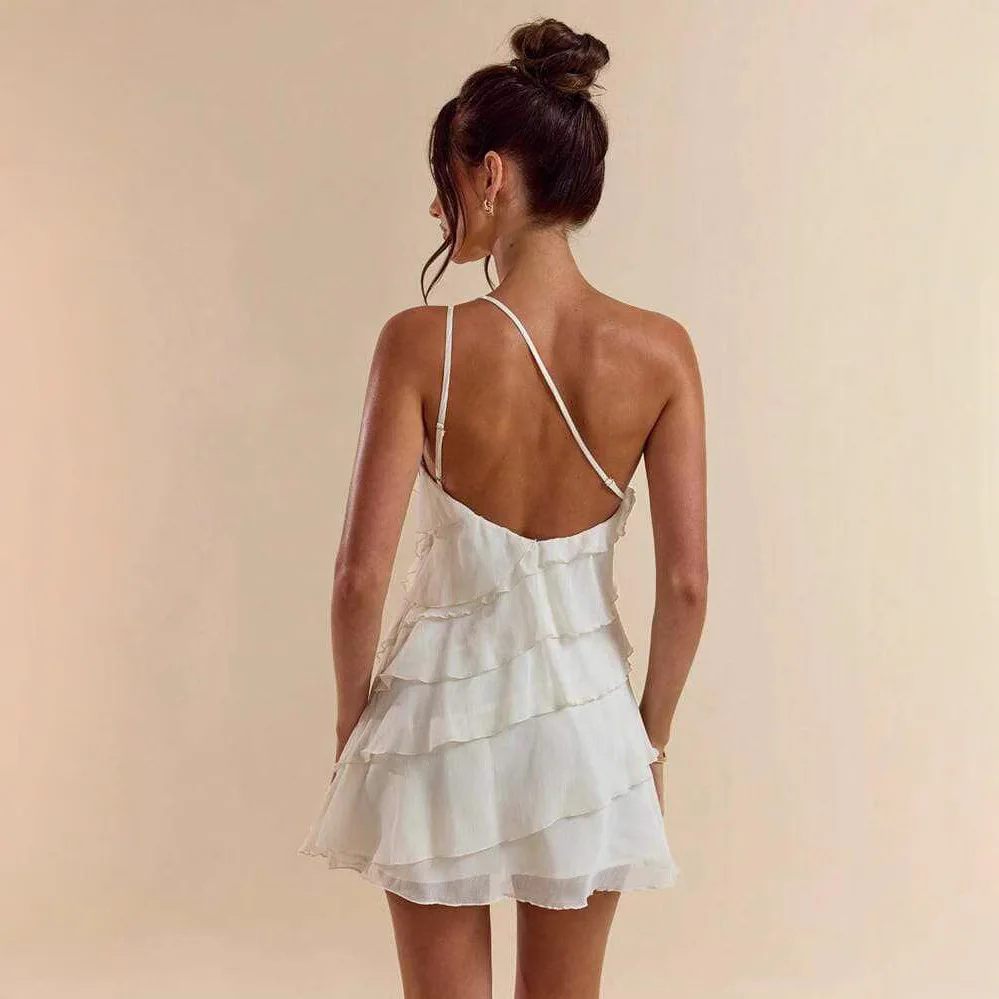 Verão praia férias cor sólida damasco em camadas folha de lótus bolo mini vestido feminino amazon 2025tk comércio exterior