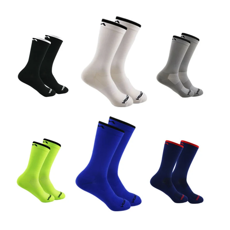3 Pasang Kaus Kaki Bersepeda Pria untuk Olahraga Musim Dingin, Kaus Kaki Sepeda Jalan Raya, Kaus Kaki Balap Sepeda, Kaus Kaki Sepak Bola, Kaus Kaki Mesh Bernapas Setengah Tinggi dengan Motif Huruf untuk Lari