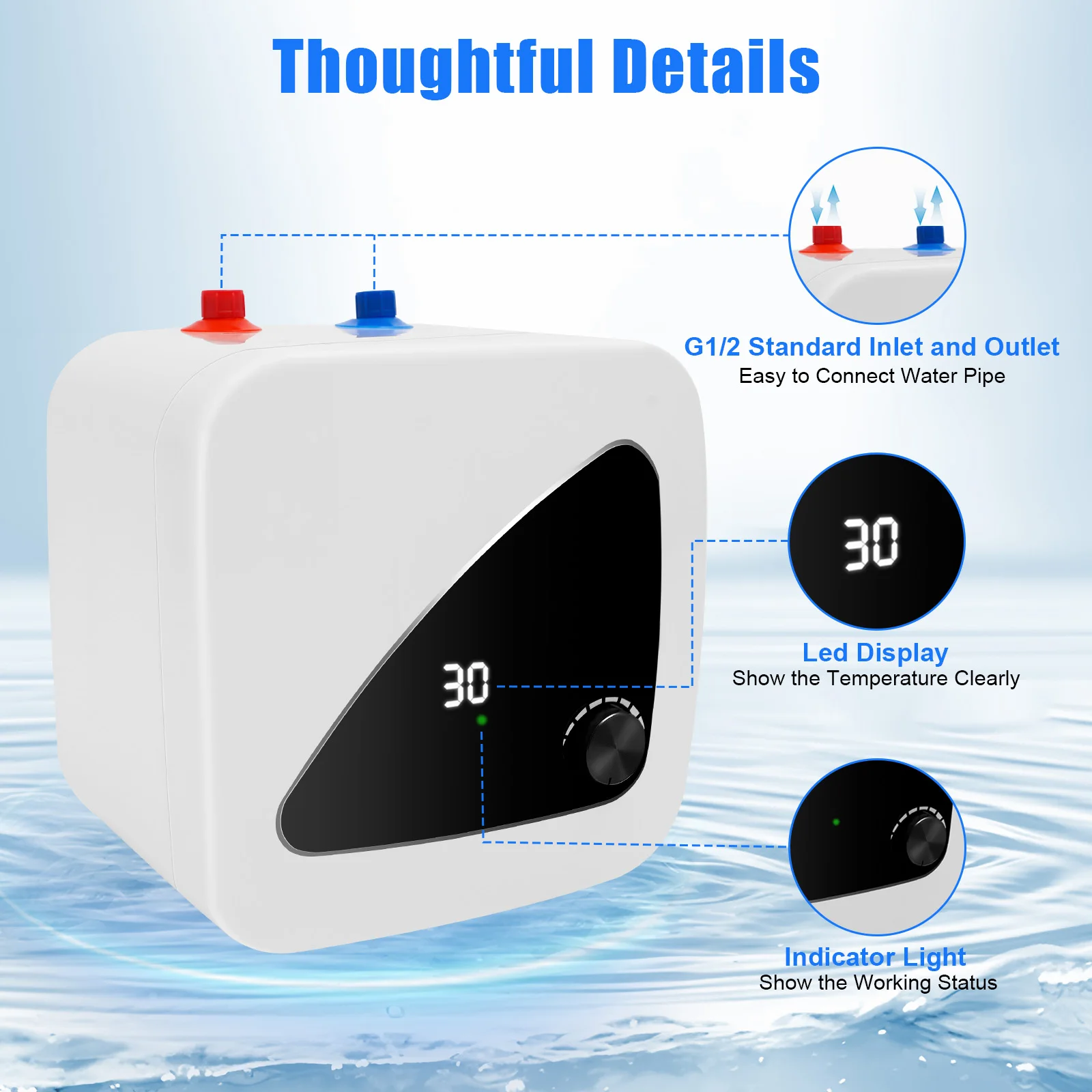 

1500W 110V LED Display Electric Water Heater, Home Wall Mounted Kitchen Hot Water Heater with Pressure Relief Valve